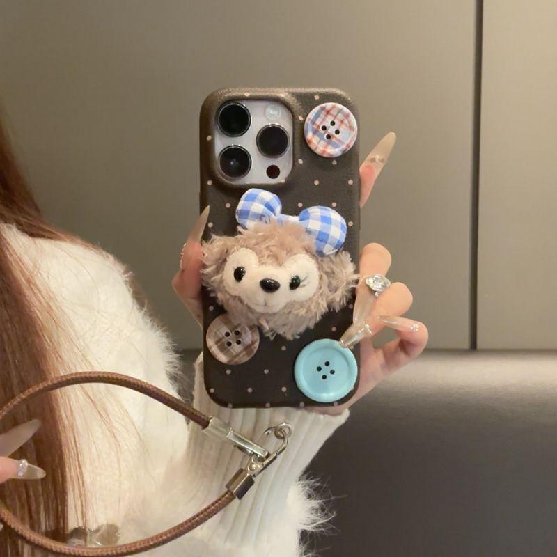 Cute Plush Pear Doll Leather Rope Suitable for Iphone16 15 Leather Pattern Mobile Phone Case Apple 14 Protective Cover