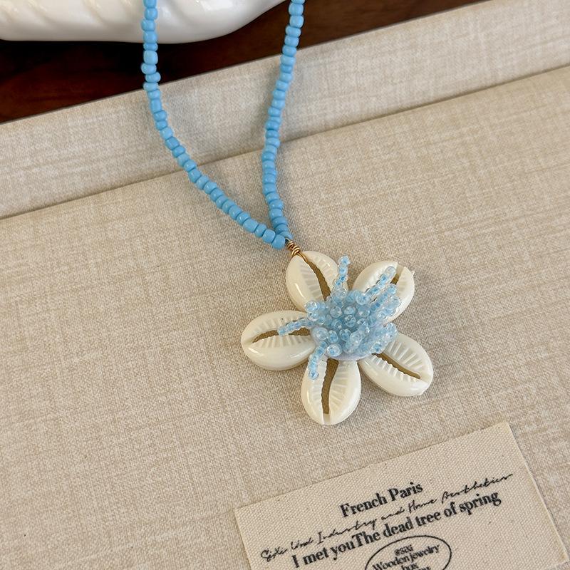 Summer Beaded Flowers Shell Coconut Tree Pendant Necklace Women'S Party Jewelry Gift