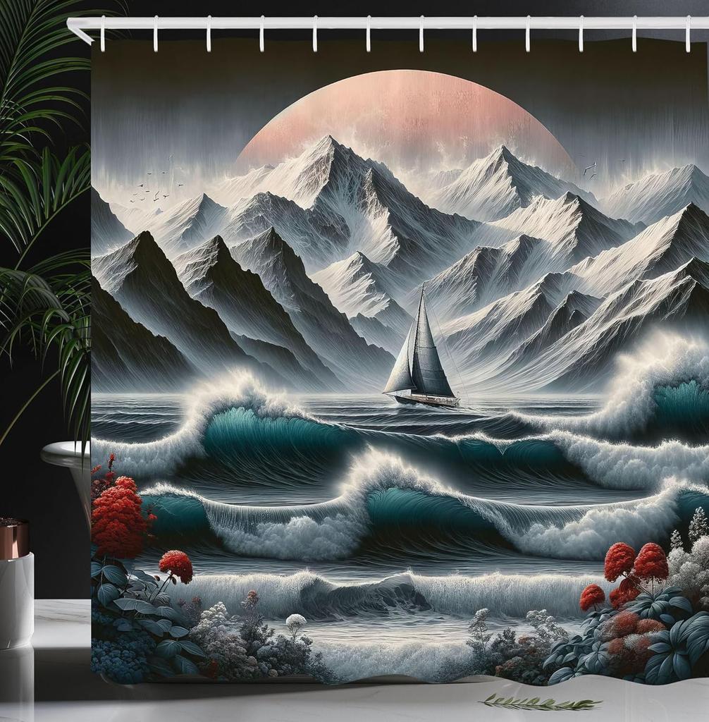 Nautical Shower Curtain, Funny Surreal Image of a Grey Cat Diving in The Deep Ocean Colorful Reef, Cloth Fabric Bathroom Decor