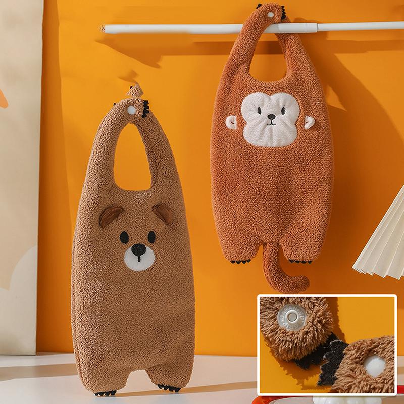 Coral Velvet Towel Cute Hanging Type Cartoon Kitchen Bathroom Absorbent Quick Drying Hand Towel