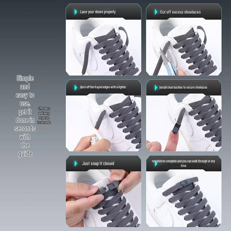 No-Tie Elastic Flat Shoelaces with Metal Buckle for Men & Women