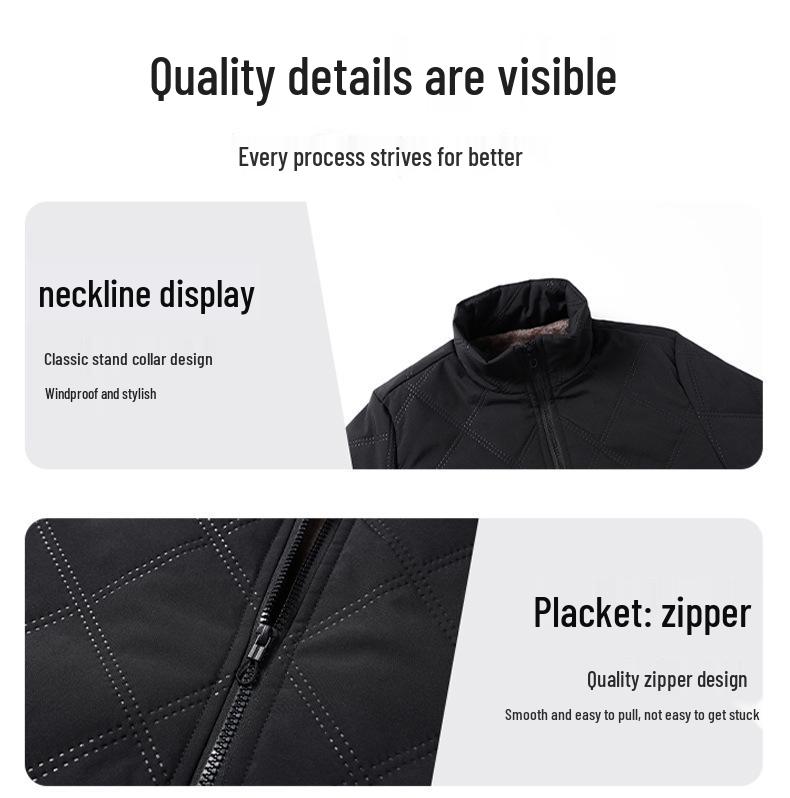 Herren Baumwollmantel Übergröße 2025: Neue Herbst/Winter Stehkragen, Samtgefüttert, Rautenmuster, Warme und Kälteabweisende Jacke