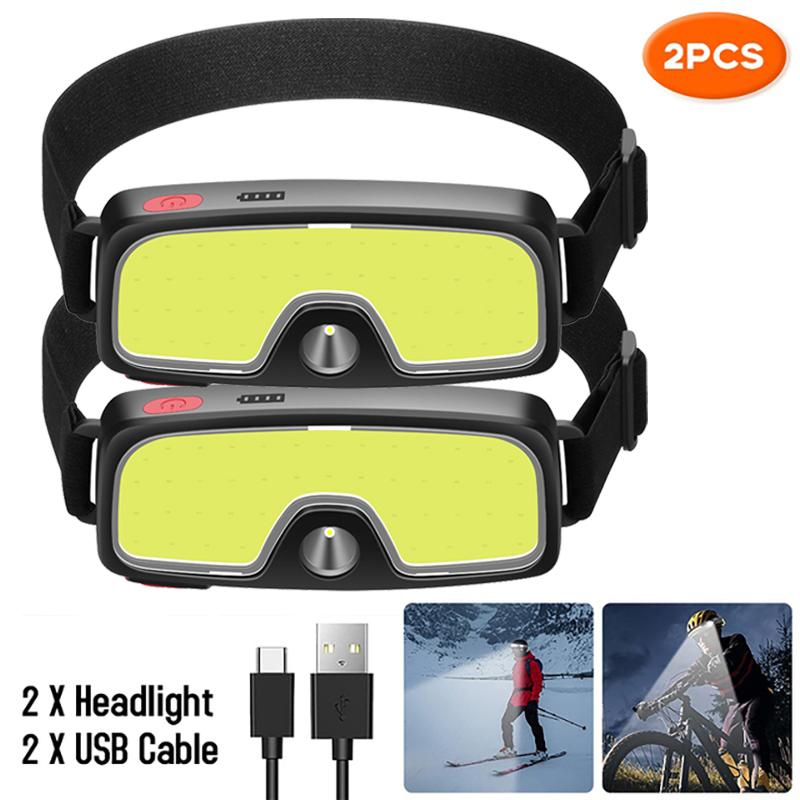 Powerful COB LED Headlamp Type-c Rechargeable Head Flashlight Built-in Battery Outdoor Fishing Camping Lantern Waterproof Torch