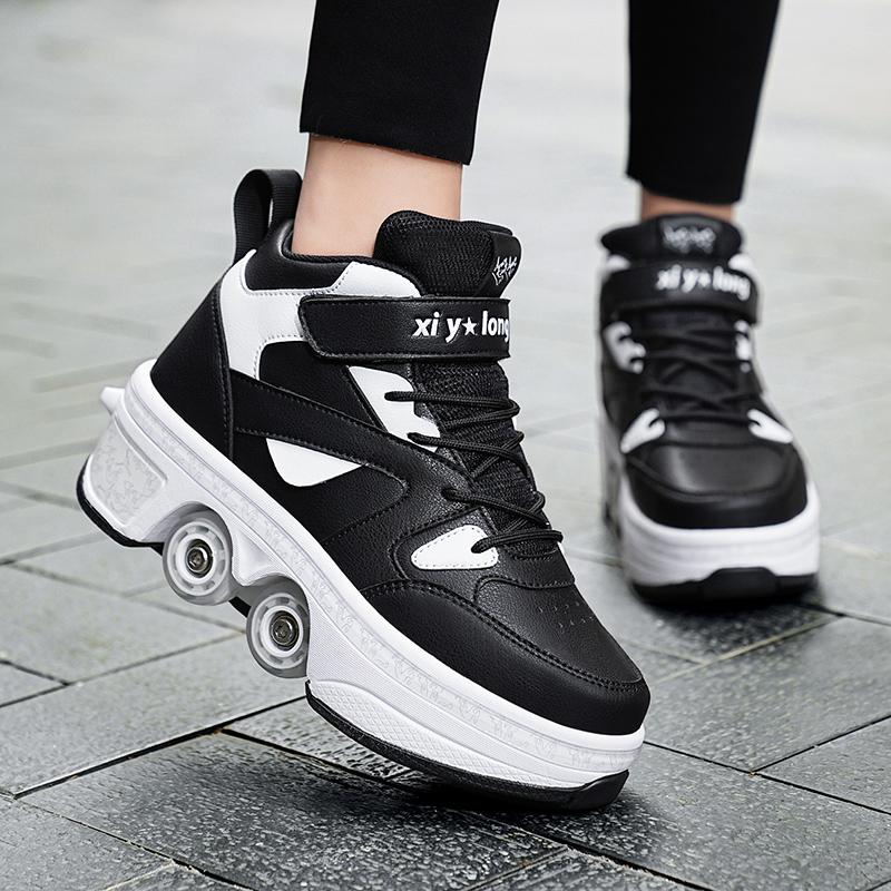 Kids Hidden Four-wheeled Roller Skate Shoes Casual Deformation Parkour Sneakers Skates For Rounds Adult Of Running Sport Shoes
