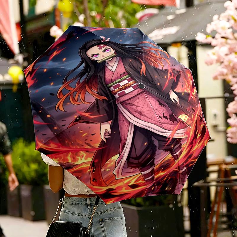 Demon Slayer Print Umbrella Automatic Opening/ Closing - Portable Foldable Design - Daily use for Travel/Outdoor - Gift for Birthday