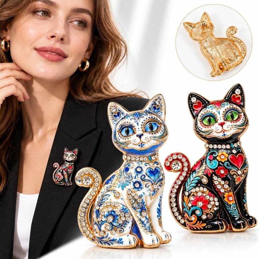 Metal Cat Brooch Rhinestone Accents Brooch Pins New Lapel Badge Daily Outfits
