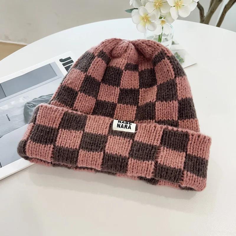 Couple Fashion Plaid Knitted Beanies Winter Pullover Hat Red Green Color Keep Warm Checkerboard Skull Cap Christmas Gifts
