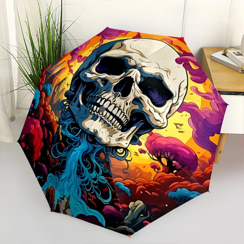

1pc Colorful Skull Design Automatic Opening/Closing Umbrella with Foldable Design, Ideal for Fans, Travelers, Daily Use, Outdoor, Festive Gift.R0