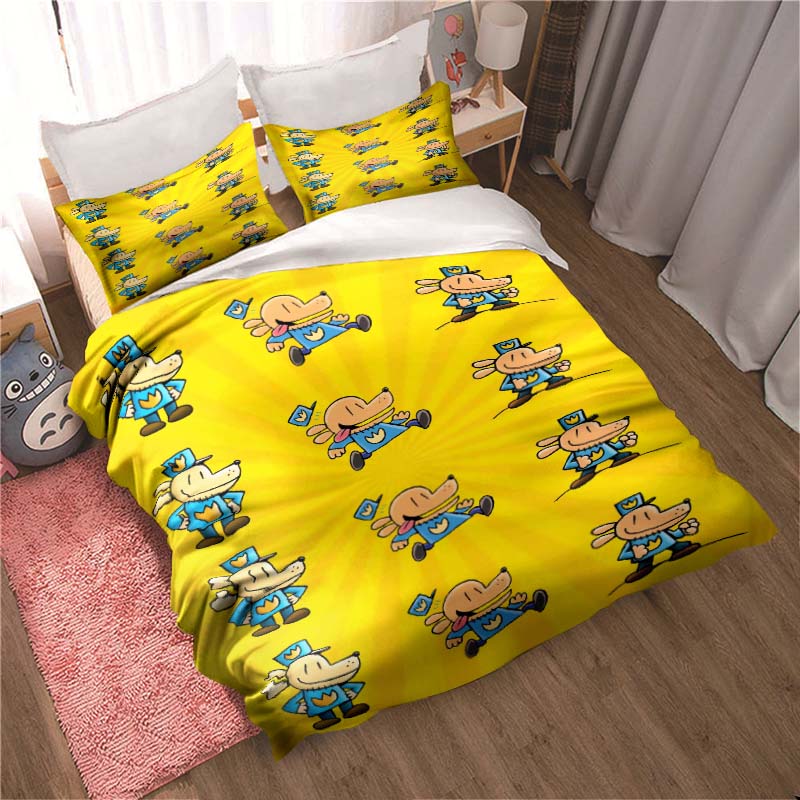 DOG MAN Cute Cartoon Pattern Bedding Set Duvet Cover Set Single Double Bed King Size Bed Set Adult Kid's Bedroom  Sheet Set
