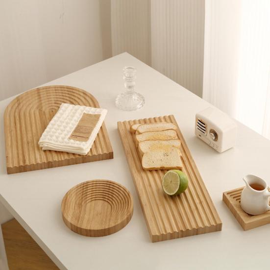 Wooden Serving Platter, Geometric Design Boho Decorative Serving Tray for Fruit, Bread, Vegetables, Multi-use Organizer Tray for Coffee Table, Dinner,