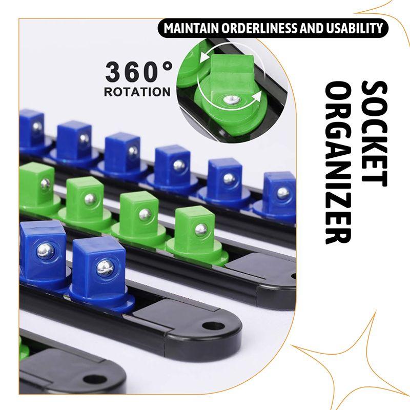 M-Modern-6PCS Heavy Duty Socket Racks Organizer 1/2 Inch 3/8 Inch And 1/4 Clip Drive Socket Rail Holders Heavy Duty Socket Racks
