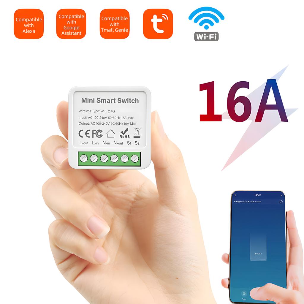 WiFi Smart Light 16A Circuit Breaker Timed Light 1 Gang 2-Way Control Wireless On-Off Smart Wall Module Voice Control Compatibl