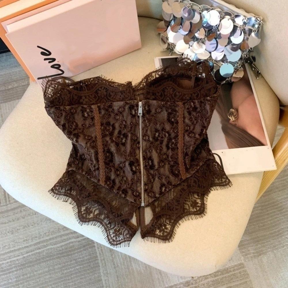 Transparent Lace Corset Sleeveless Suspender Vest Fashion Lace Camisole Spring Summer