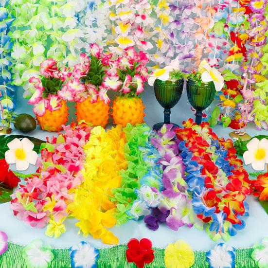 Hawaiian Leis Bulk Colorful Faux Flower Necklace Leis Tropical Theme Party Favors for Adults Hawaii Summer Beach Luau Party Birthday Party Supplies