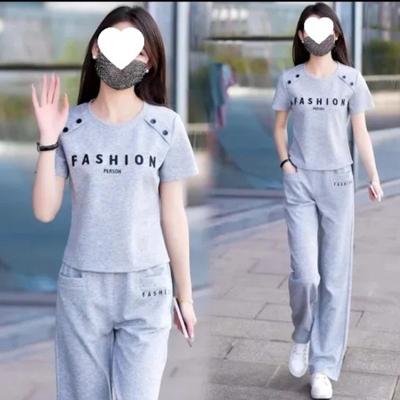 Ensemble Deux Pièces Pantalon Droit Manches Courtes Col Rond Lâche pour l'Été, Jeune et Élégant, Survêtement Polyvalent et Anti-âge