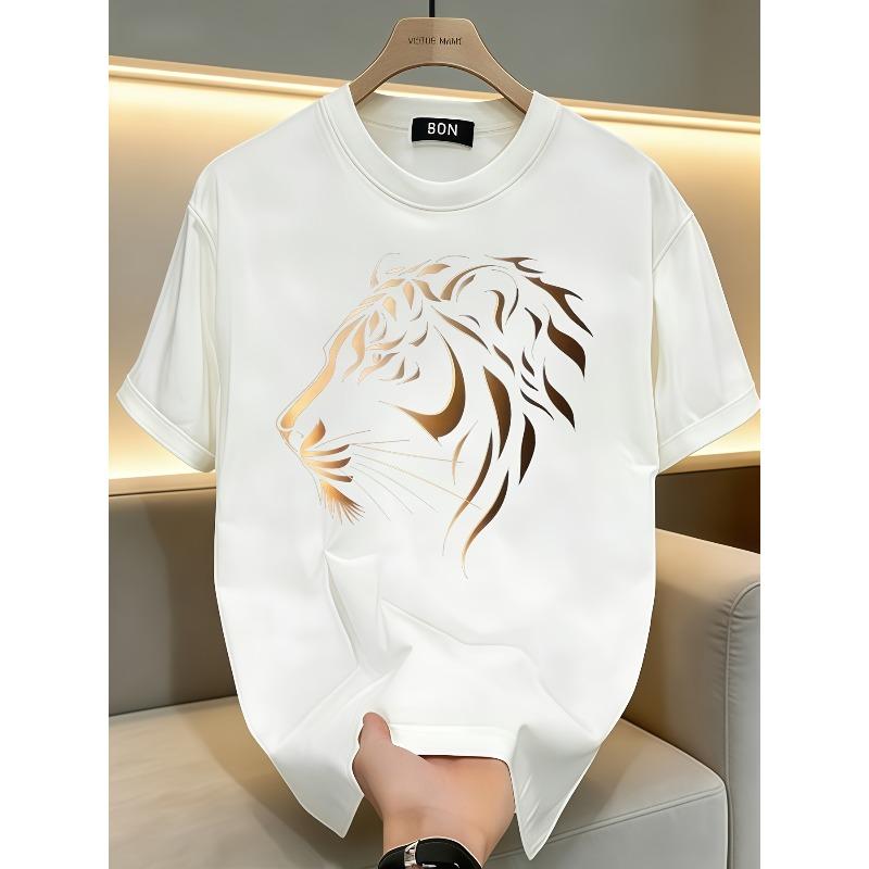 European Sizes Men'S T-Shirt Summer Short-Sleeved Thin Top Trendy Fashion Slim Fit Slimming Daily Casual Versatile Stamping Tiger Head Pattern