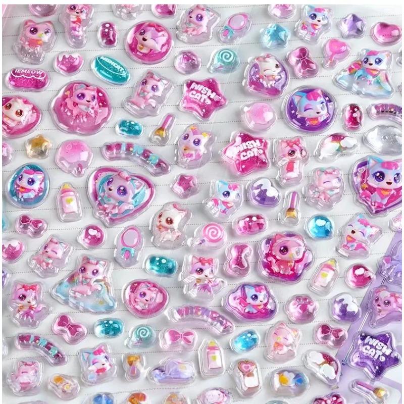 Kawaii 3D Puffy Relief Sticker Adorable Candy Cat Heart Star Stickers For Craft Journal Scrapbooking Ornamental Trading Sticker