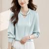 Women Blouses Shirts 2026 Spring Long Sleeve Women Blouse Shirt O-Neck White Satin Blouse Shirt Women Top J935