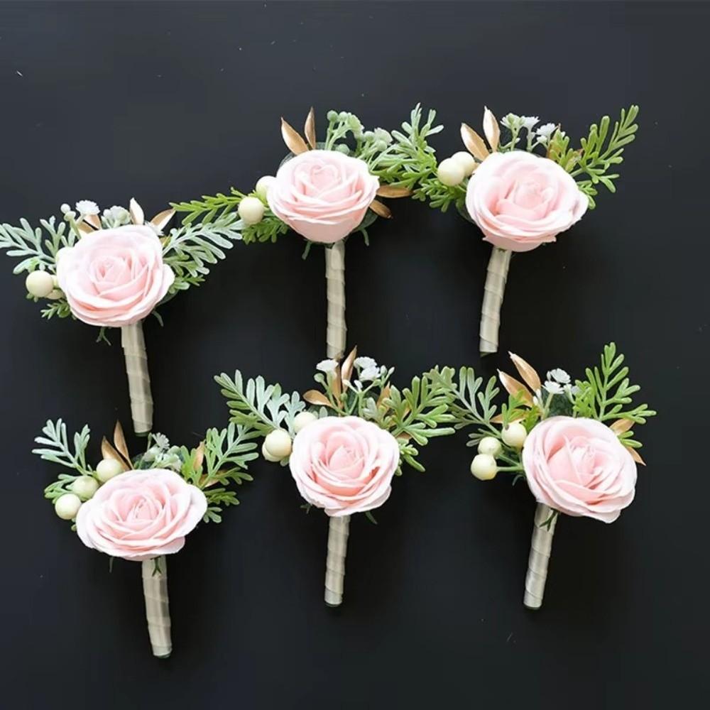 Bohemian Wristlet Corsage Pink Wedding Corsage New Rose Flower Corsage  For Brides Groomsmen