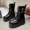 Black punk small thick-soled Martin boots women's 2025 new autumn height-increasing and thin British style short boots