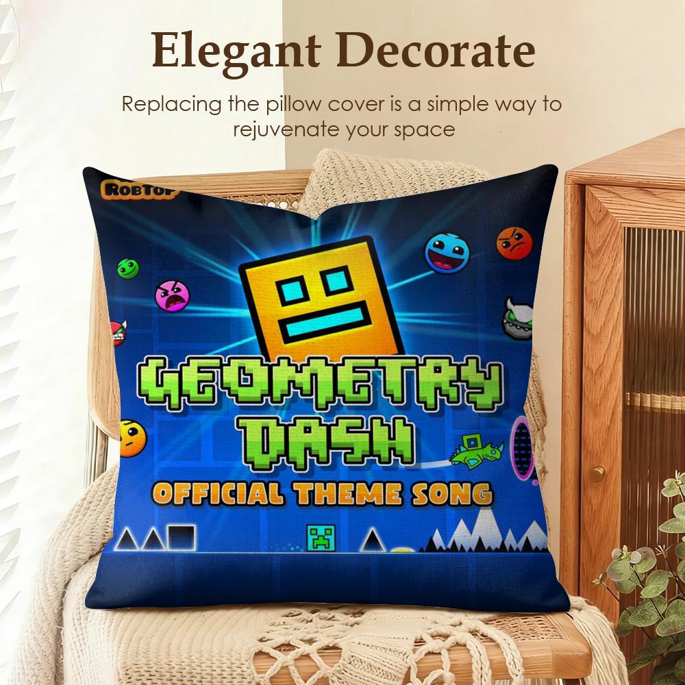 

GGeometry Dash VVideo Cushion Cover Natural Linen Organic Fabric DoubleSided Printing Sofa Home Decor Gift Pillow Case 30x30cm