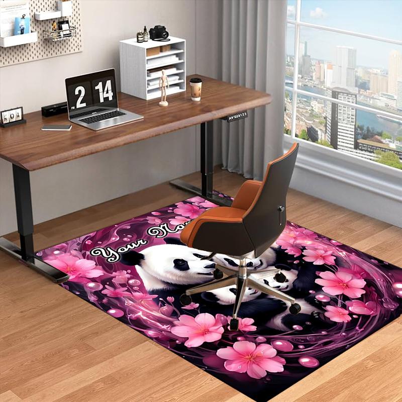 1PC Custom Name Panda Family Flowers Theme Floor Mat Ideal for Living Room, Game Rooms, Office, Bedroom, Floor Mat Playful Design