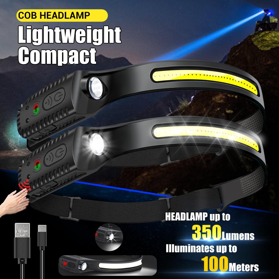USB Rechargeable LED Sensor Headlamp XPE+COB Headlight Led Head Torch Camping Search Light Head Flashlight for Fishing Lantern