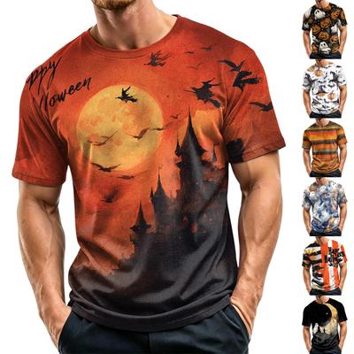 Men's Casual Short Sleeve T-Shirt Lightweight Breathable Crew Neck Top Halloween Print Design Comfortable Fit