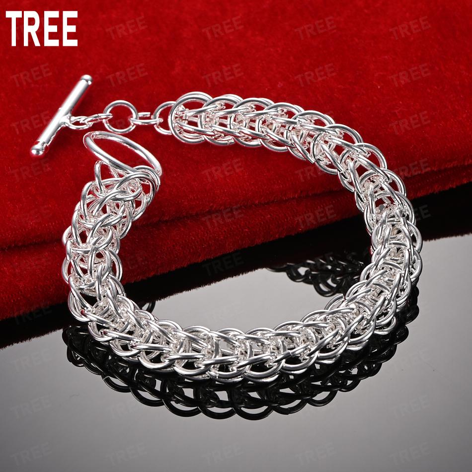 925 Sterling Silver Interlocking Side Chain Bracelet - Elegant Gift Jewelry 20CM