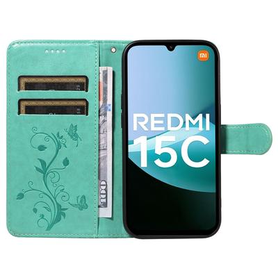 For Xiaomi Redmi 15C 4G (Global) (171mm)/Poco C85 4G (171mm) PU Leather Cases Flower Pattern Wallet Stand Phone Cover with Strap