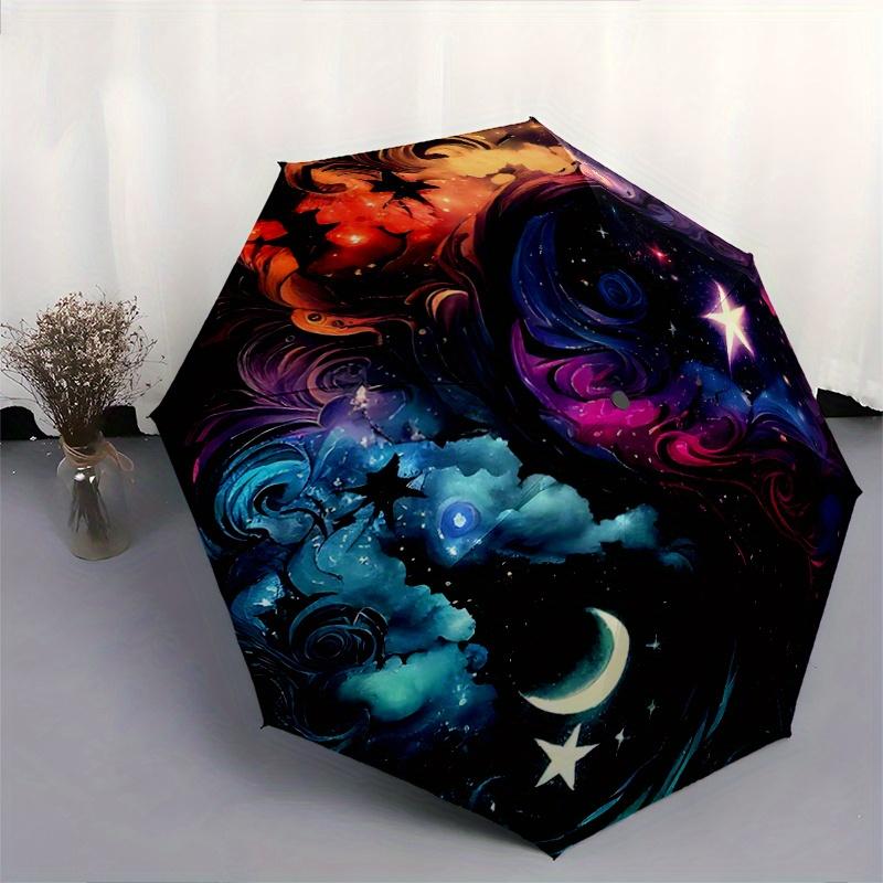 1pc Celestial Dance in Vibrant Swirls and Stars Fully Automatic Folding Portable Umbrella, 8 Iron Frames, Three-Fold Design, Suitable for All Sea