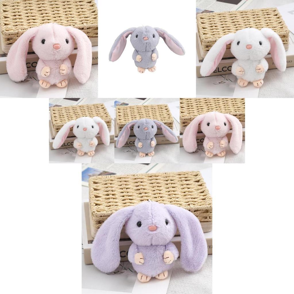 Adorable Long-eared Bunny Plush Keychain Soft Stuffed Rabbit Toy Crystal Velvet