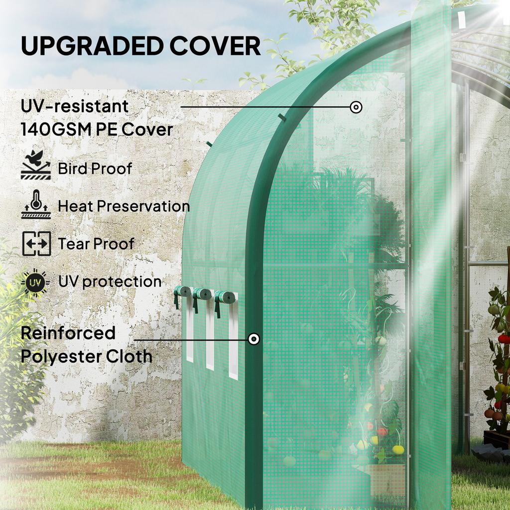 3 X 2 M Polytunnel Greenhouse, with Windows and Doors - Green