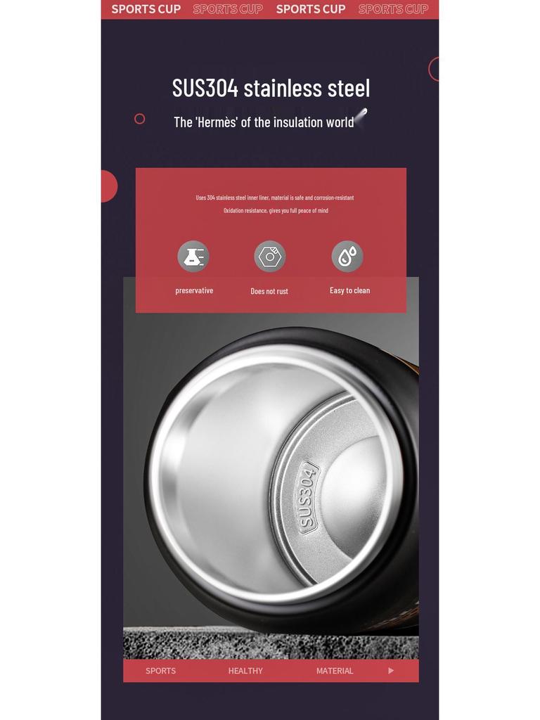 304 Stainless Steel Large Capacity Vacuum Insulated Sports Bottle with Handle and Dual Drink Lids for Outdoor Activities