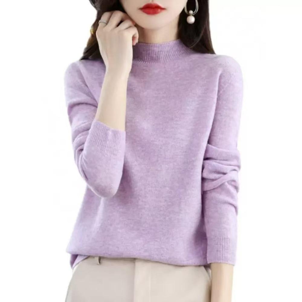 Autumn Winter Sweater Women Half High Neck Long Sleeve Top Loose Slim Versatile Pullover Knitwear Casual Knitted Jumper