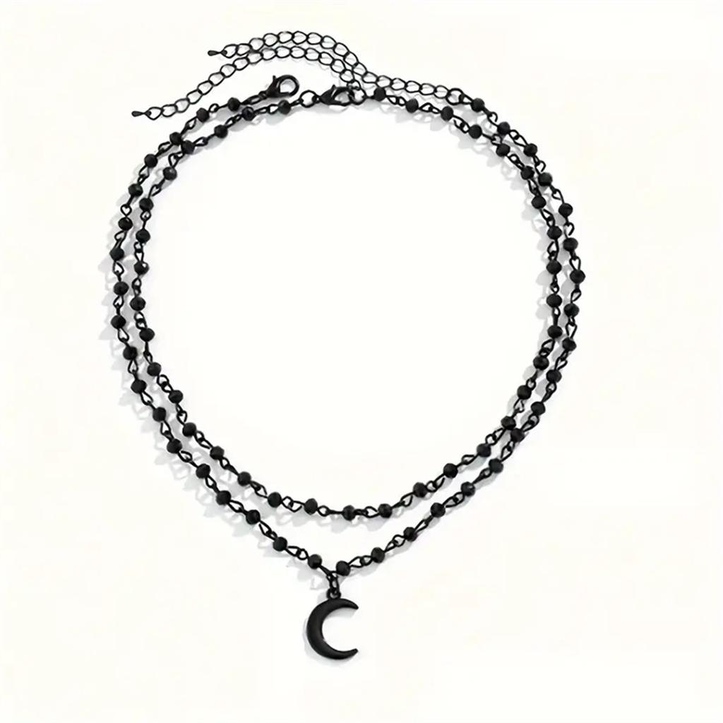 Retro-Halskette mit Mondanhänger aus künstlichem Kristall – schwarzer Schmuck im Vintage-Stil für Damen, Partygeschenke, Gothic-Modeaccessoires