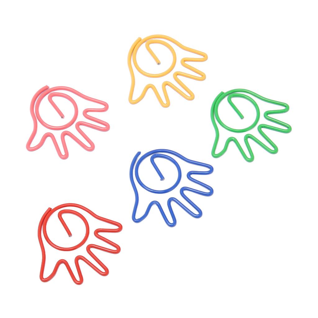 100Pcs Cute Paper Clips Hand Shaped Style Assorted Colors Electroplated Fancy Paperclips for Family