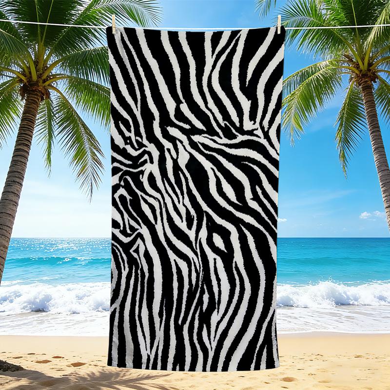 1Pc Abstract Zebra Print Beach Towel, Quick Dry, Multi-Use for Beach Pool Gym Yoga Home Travel, Christmas, Halloween, Xmas Gift M928510