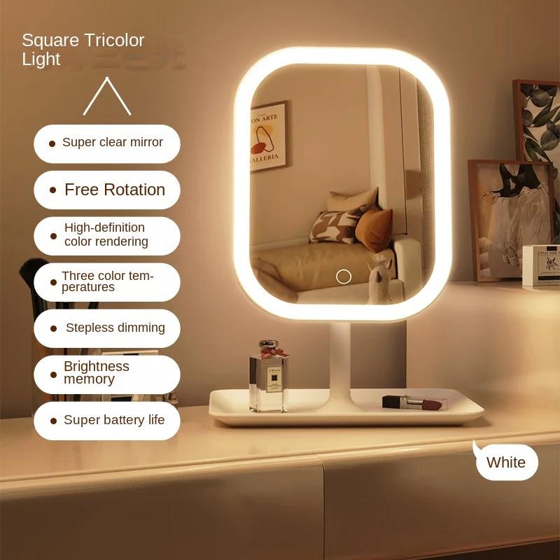 1PC Desktop Vanity Mirror 3 Color Light LED Makeup Mirror Modern Touching Mirror Women Bedroom Dressing