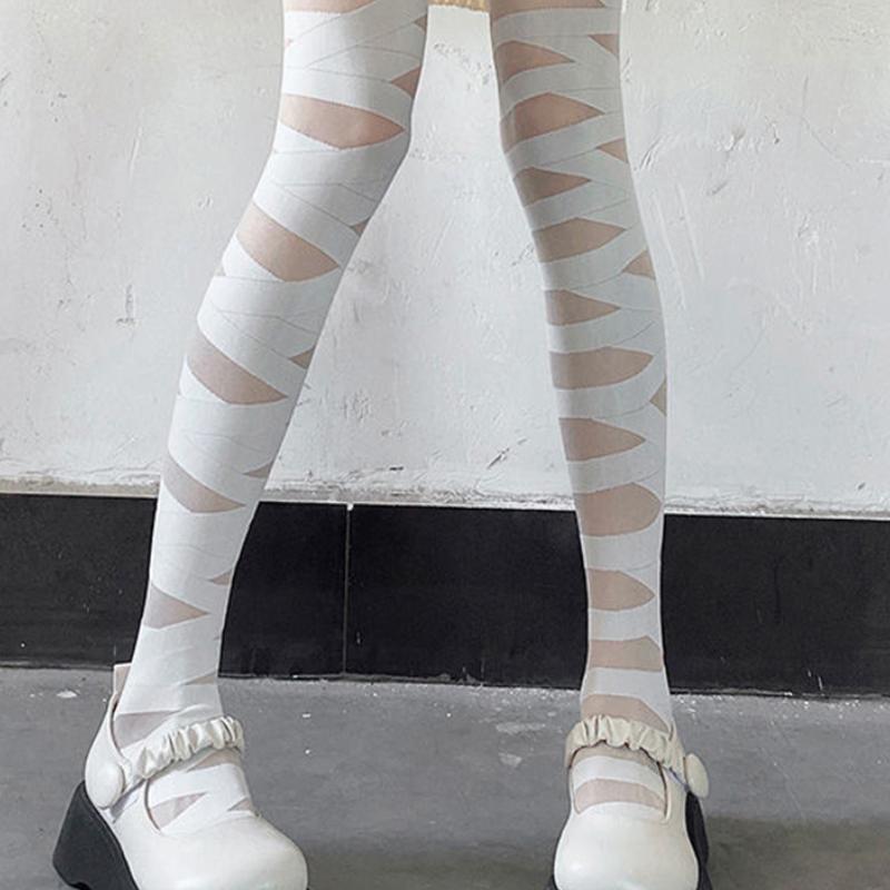 Gothic Lolita Sexy Cross Strap Strümpfe Samt Frauen Strumpfhosen Bottom Strümpfe Mädchen Strumpfwaren Bandage Design Punk Cosplay