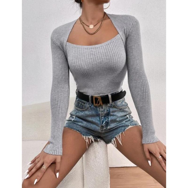 Autumn Square Neck Pullover Sweaters Women Knitted Sweater Top Winter Knitwear Bottoming Sweater Blouse