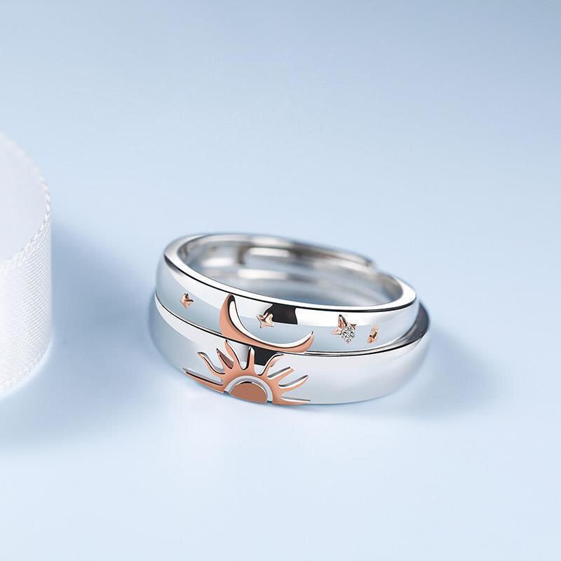 

Корейский простой дизайн кольца с изображением солнца, луны и звезд, парное кольцо для мужчин и женщин, цветное разделение, модное инкрустированное кристаллами открытое кольцо