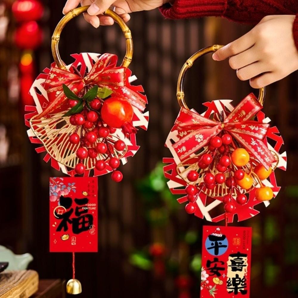 Traditional New Year Decorations with Bell Exquisite Bamboo Ring Pendants Handcrafted Spring Festival Decoration Entrance Door