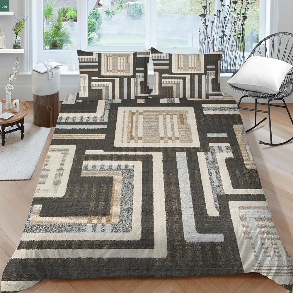 3D Family Bedding Single Double Bed Full Size Vintage Graphic Printed Bedding Geometric Pattern Pillowcase and Quilt Cover Washable Home Decoration