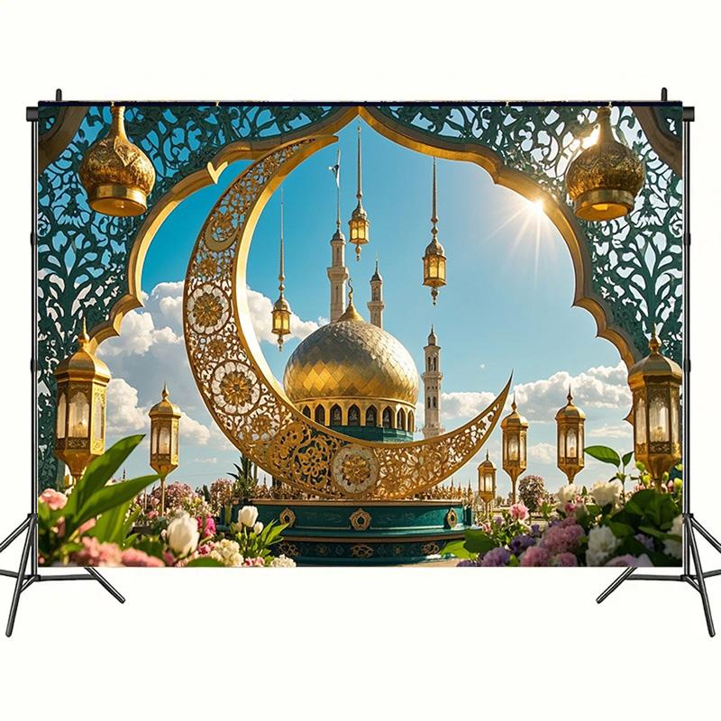 Moschee Mond Laterne Eid Mubarak Hintergrund Banner Arabischer Ramadan Mubarak Fotohintergrund Islamische Muslimische Festival Dekoration