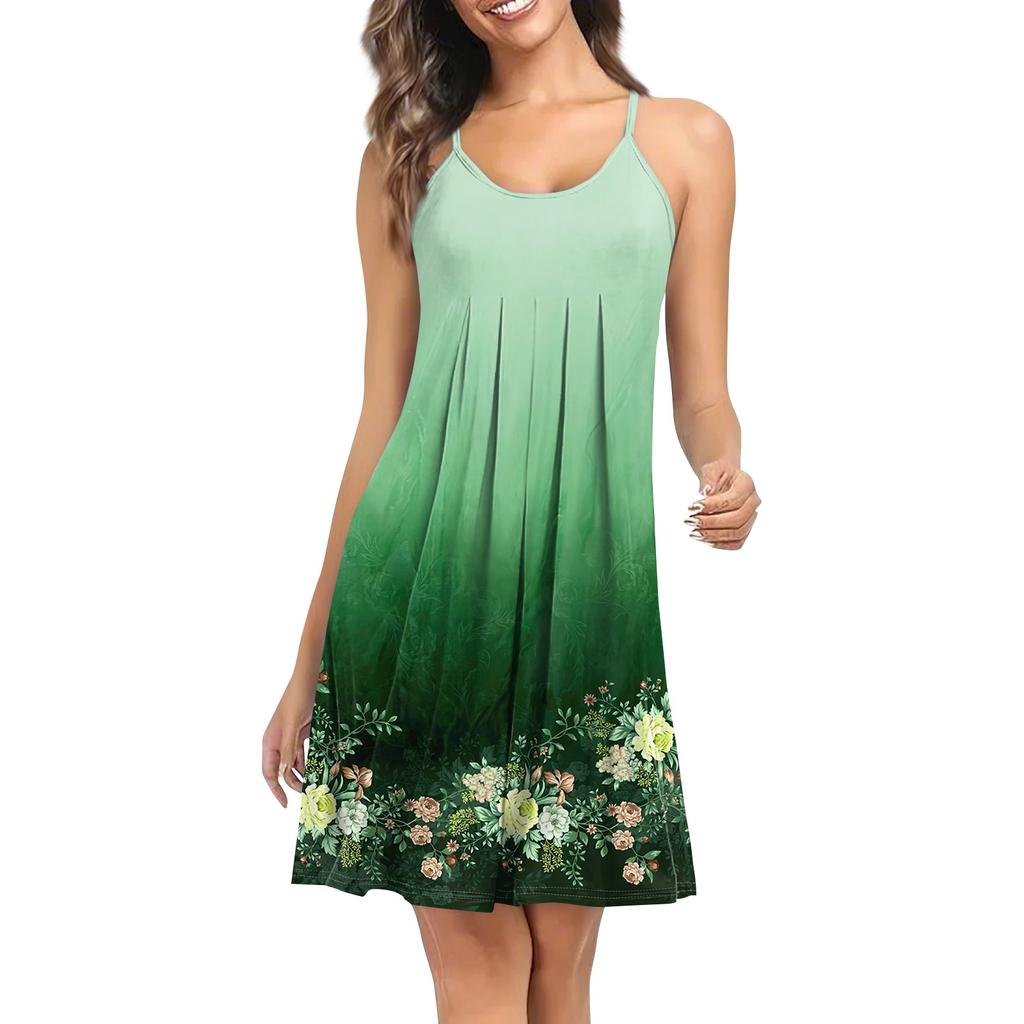 Women's Printed Sleeveless Shoulder Strap Workwear Sleepwear Dress