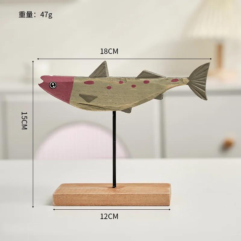 Nordic Minimalist Wooden Fish Decor Handmade Colorful Figurine Desktop Ornament Home Living Room Bedroom Office Art Decoration