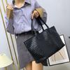 New Double-sided Woven Tote Bag Women's Genuine Leather Shoulder Handbag Large-capacity Shopping Bag Vegetable Basket Commuter Versatile