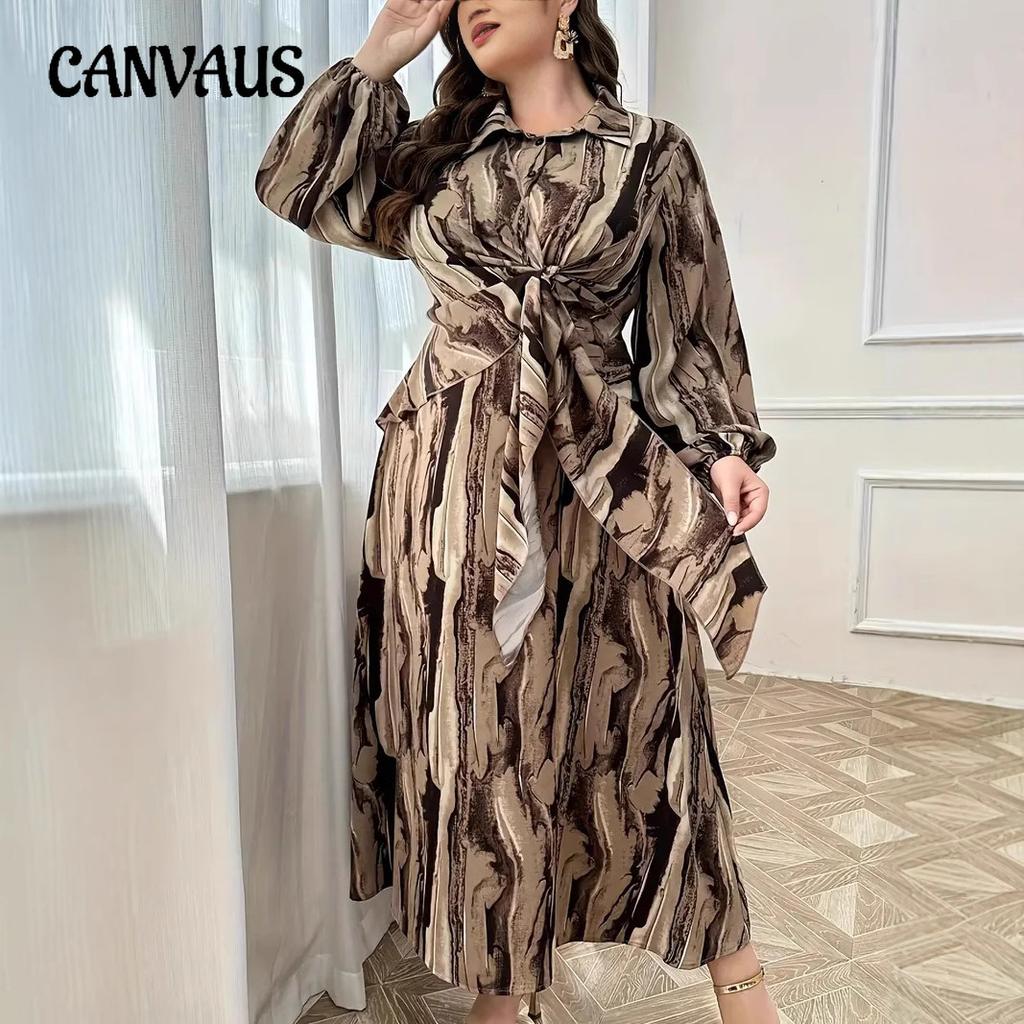 Damenkleid mit Taillenbindung, Übergröße, bedruckte Kleider