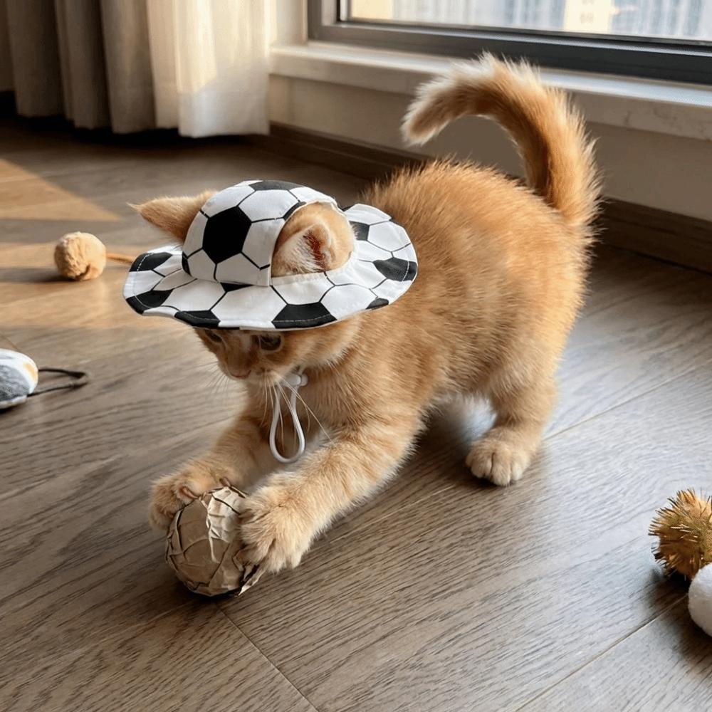 Football Theme Exposed Ear Hat Breathable Pet Sun Hat Cute Dog Fisherman Hat Walking